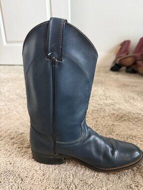 Laredo Navy Blue Leather Roper Cowboy Boots Western Pull On Boots Size 7
